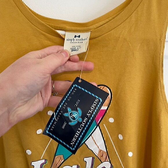 NEW NWT SIMPLY SOUTHERN Lake Life Tank Mustard Yellow Graphic Preppy Cotton sz S - Picture 6 of 11